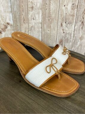 Eric Javits Open Toe Leather Thong Sandal with Tie Accent Size 10 Narrow Women